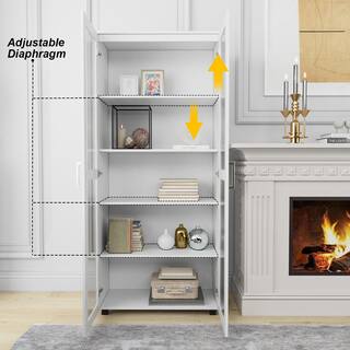 FUFUGAGA 72 in. H x 31.5 in. W White Wood 5-Shelf Accent Bookcase Bookshelf With 2-Door and Adjustable Shelves KF200050-01-cc