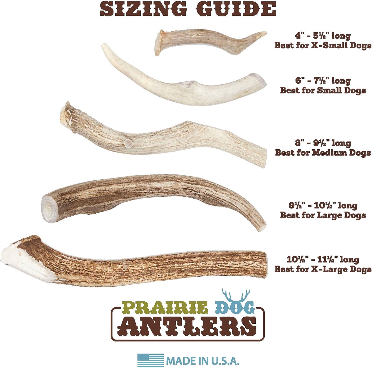 Prairie Dog Whole Elk Antler Dog Chews， 4 - 5.5 inch