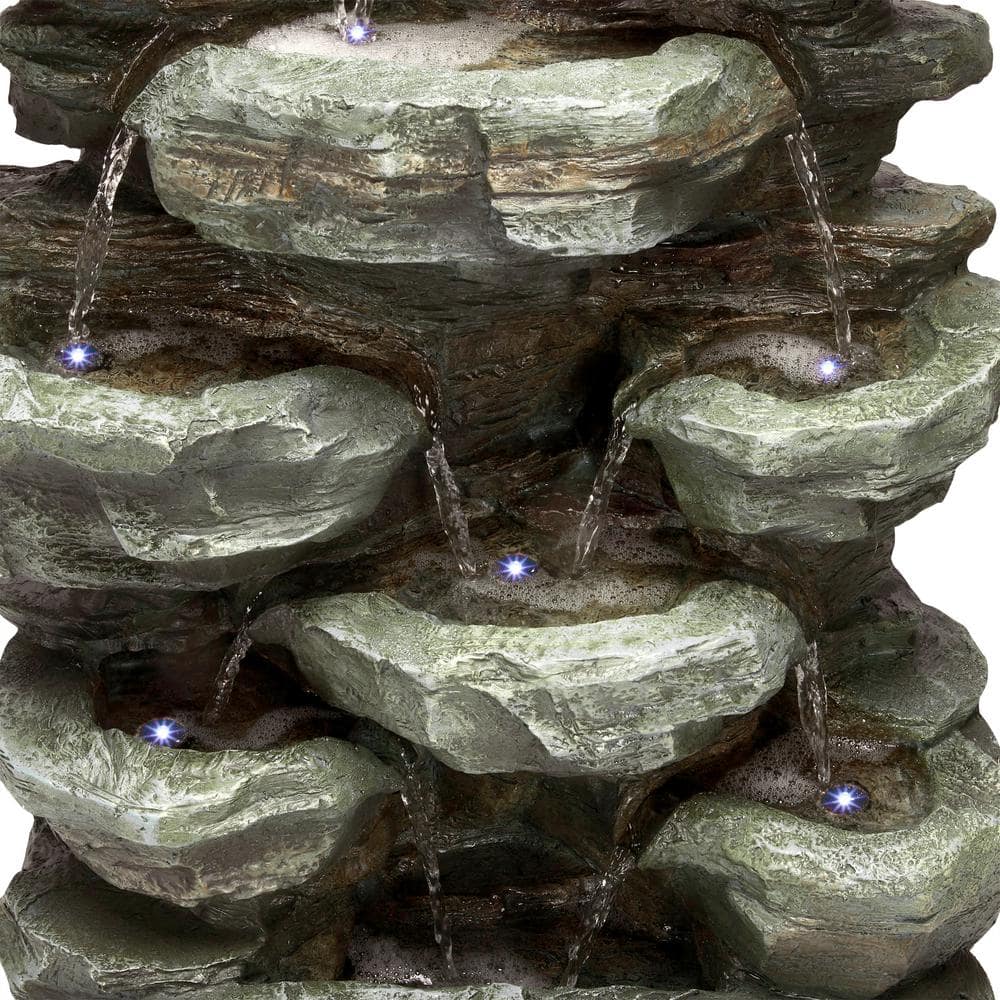 Alpine Corporation 39 in. Tall Outdoor Multi-Tier Rock Water Fountain with LED Lights WIN930