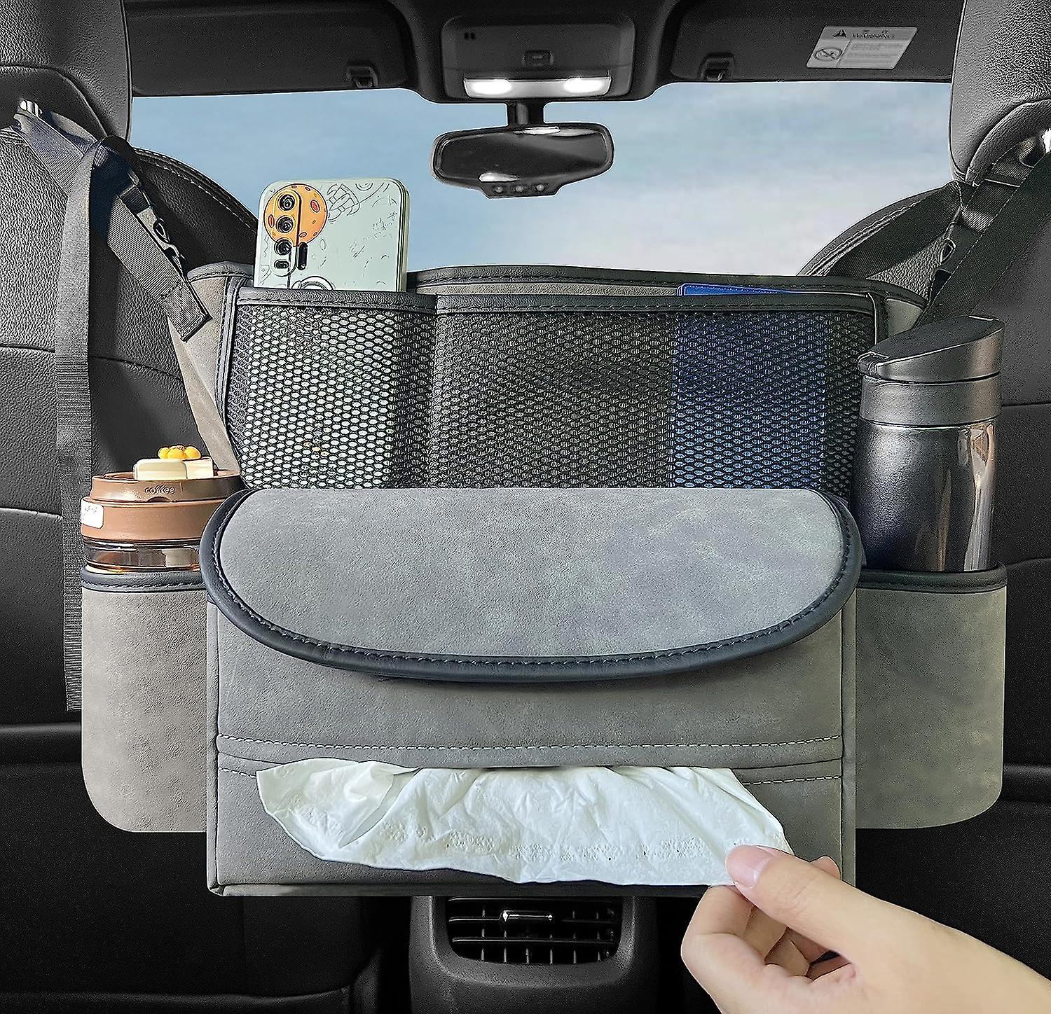 Car Suede Seat Organizer High-capacity Seat Back Pouch Central Storage For Pickup Suvs Double-sided Tissue Storage Handbag Holder Car Accessories (gre