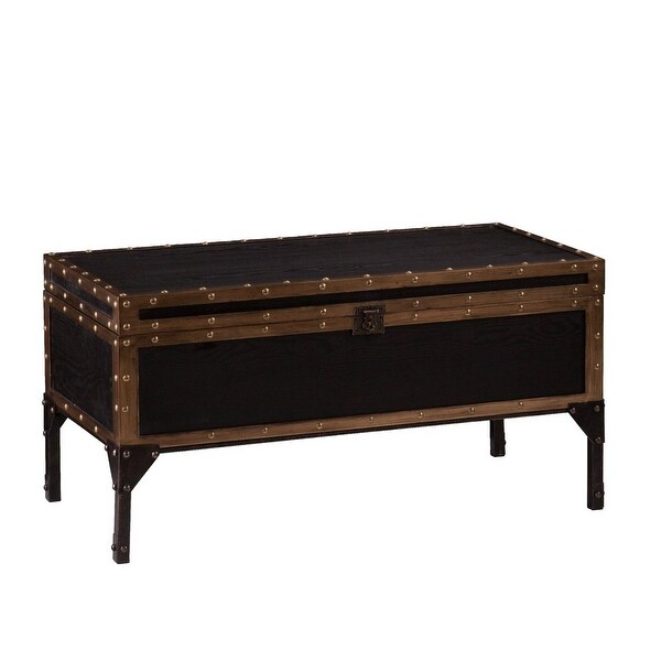 Charles Vintage Travel Trunk Coffee Table， Black and Bronze - as show