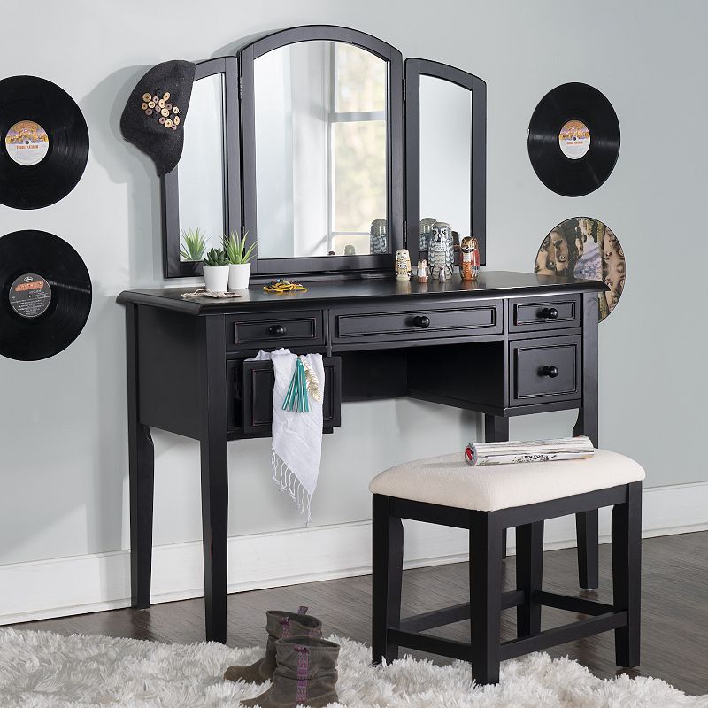 Linon Vanity， Mirror and Bench 3-piece Set