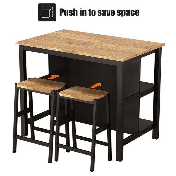 3 PCS Dining Table Set for 2 with Two Open Shelves