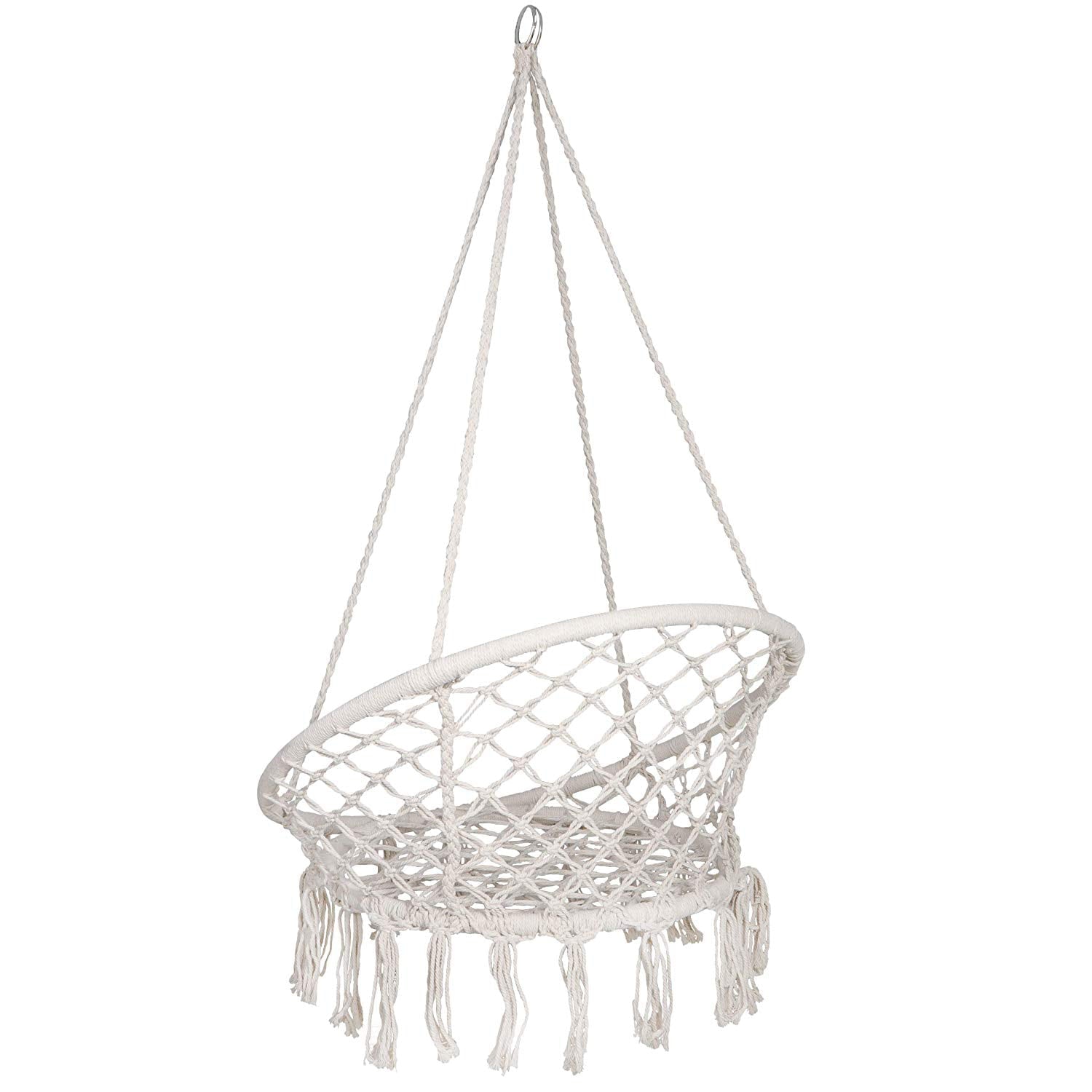 ZENY Hammock Chair Patio Graden Hanging Chairs Iron Frame Cotton Rope, Beige