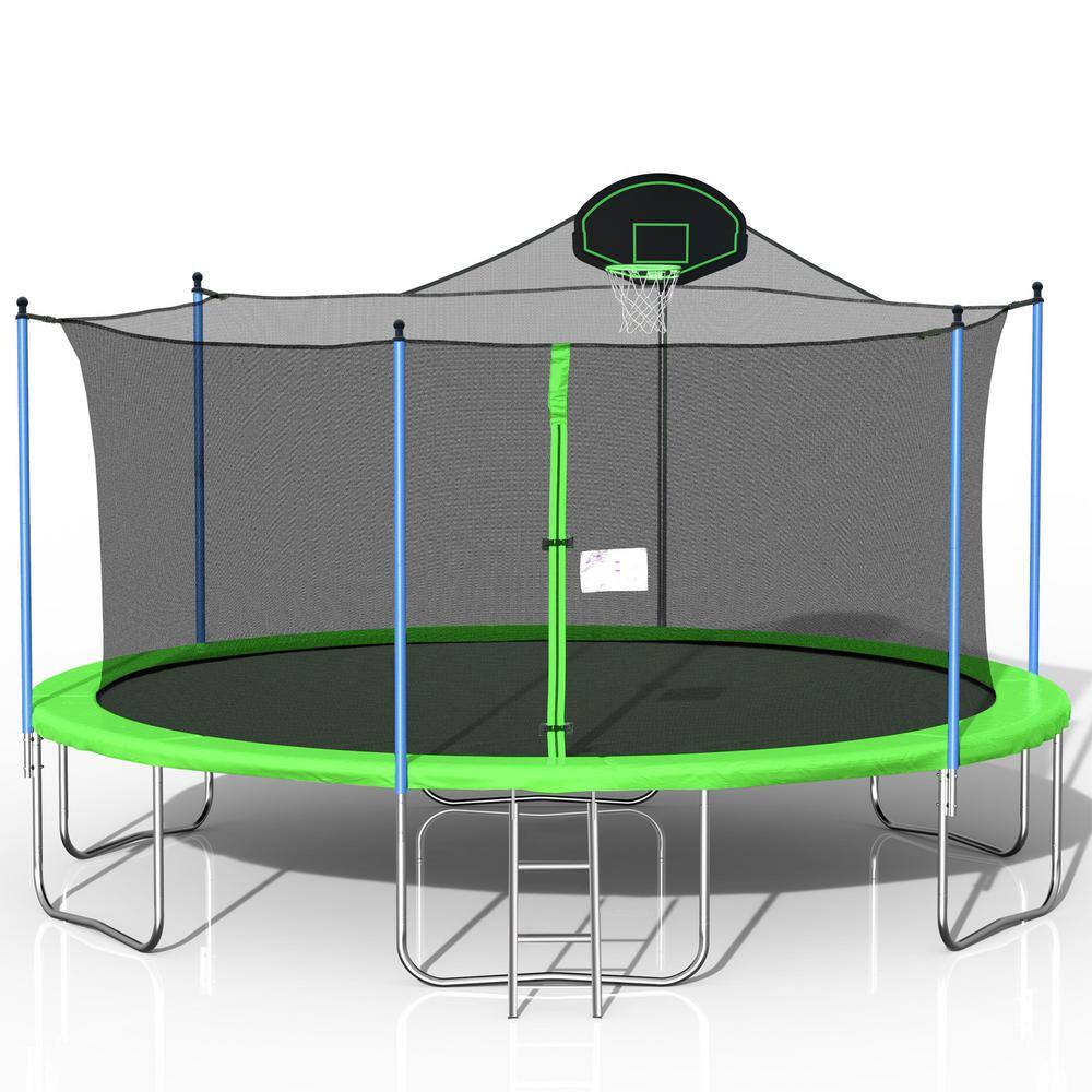 Nestfair 16 ft. Round Outdoor Recreational Trampoline with Safety Enclosure Net and Basketball Hoop LSW000051C