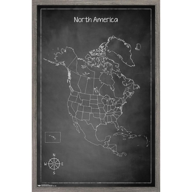 Trends International Chalk Map North America Framed Wall Poster Prints