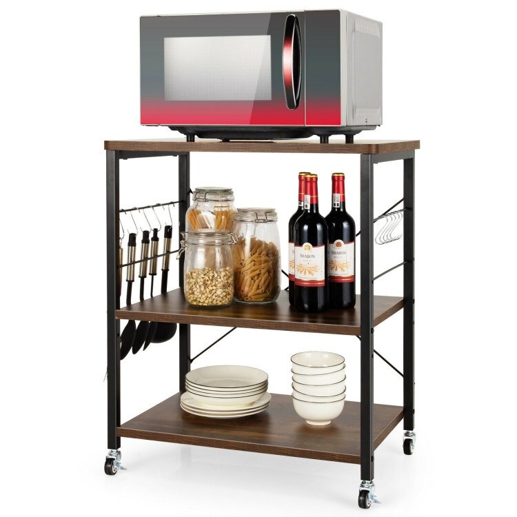 3 tier Large Storage Kitchen Helper  Oven Storage with Cart Adjustable shelf board  Kitchen Baker's Rack With Hooks