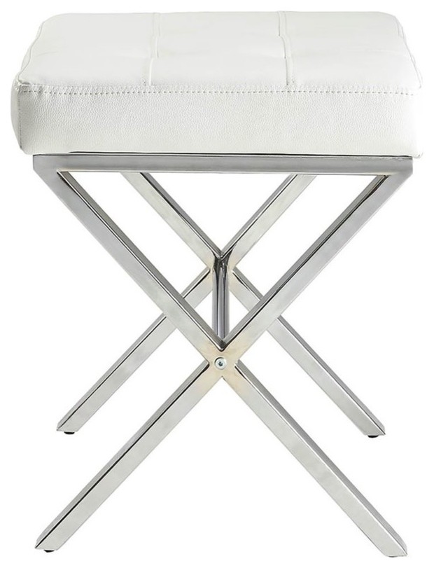 Elisabetta Vanity Bench  White and Chrome   Contemporary   Vanity Stools And Benches   by Homesquare  Houzz