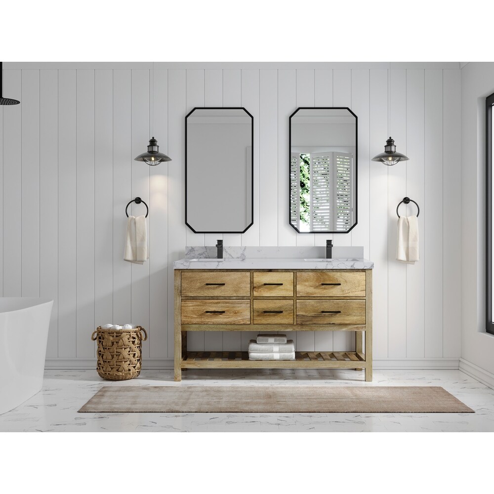 Willow Collections 60 in. W x 22 in. D Parker Mango Double Sink Bathroom Vanity with Countertop