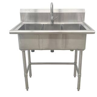 Glacier Bay All-in-One 38 in. Stainless Steel 3 Compartment Commercial Utility Kitchen Sink with Faucet U3824T