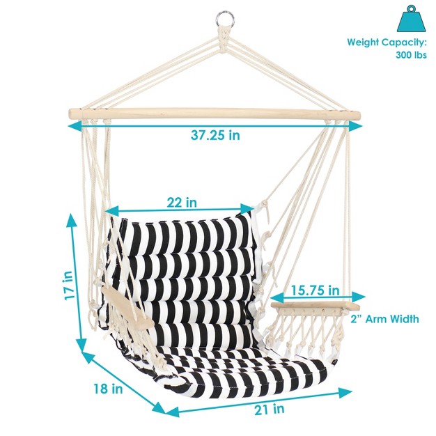 Sunnydaze Outdoor Printed Polycotton Fabric Hammock Chair With Armrests And Hardwood Spreader Bar 300 Lb Capacity Contrasting Stripes