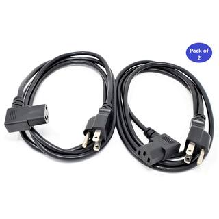 Micro Connectors Inc 6 ft. UL Approved Right Angle AC Power Cord 18AWG3 Conductors- Black (2 per Box) M05-113RA-2P