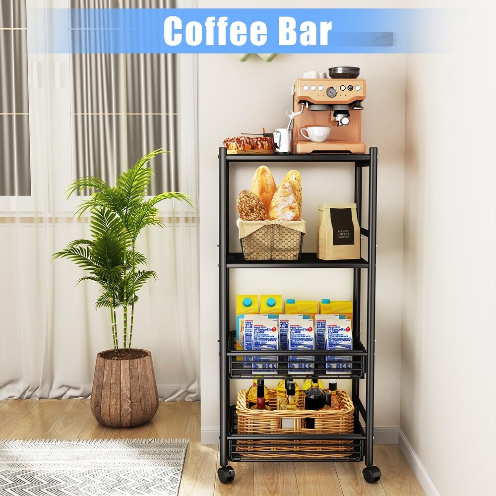 Microwave Stand Kitchen Cart   Bakers Rack Microwave Shelf with Storage  Coffee Standing Fruit Vegetable Basket Cart