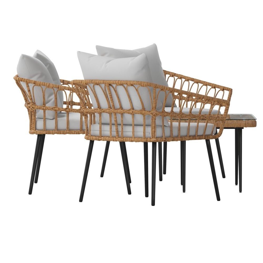 Weather 4 Piece Rope Rattan Patio Seating Set with Cushions