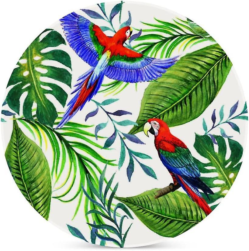 6pcs Round Tropical Leaves And Birds Ceramic Coasters With Cork-backed For Coffee Drink Cup Mat Absorbent Stone Coasters