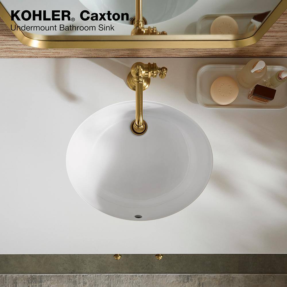 KOHLER Caxton 16-14 in. Oval Vitreous China Undermount Bathroom Sink in White with Overflow Drain K-R2210-0