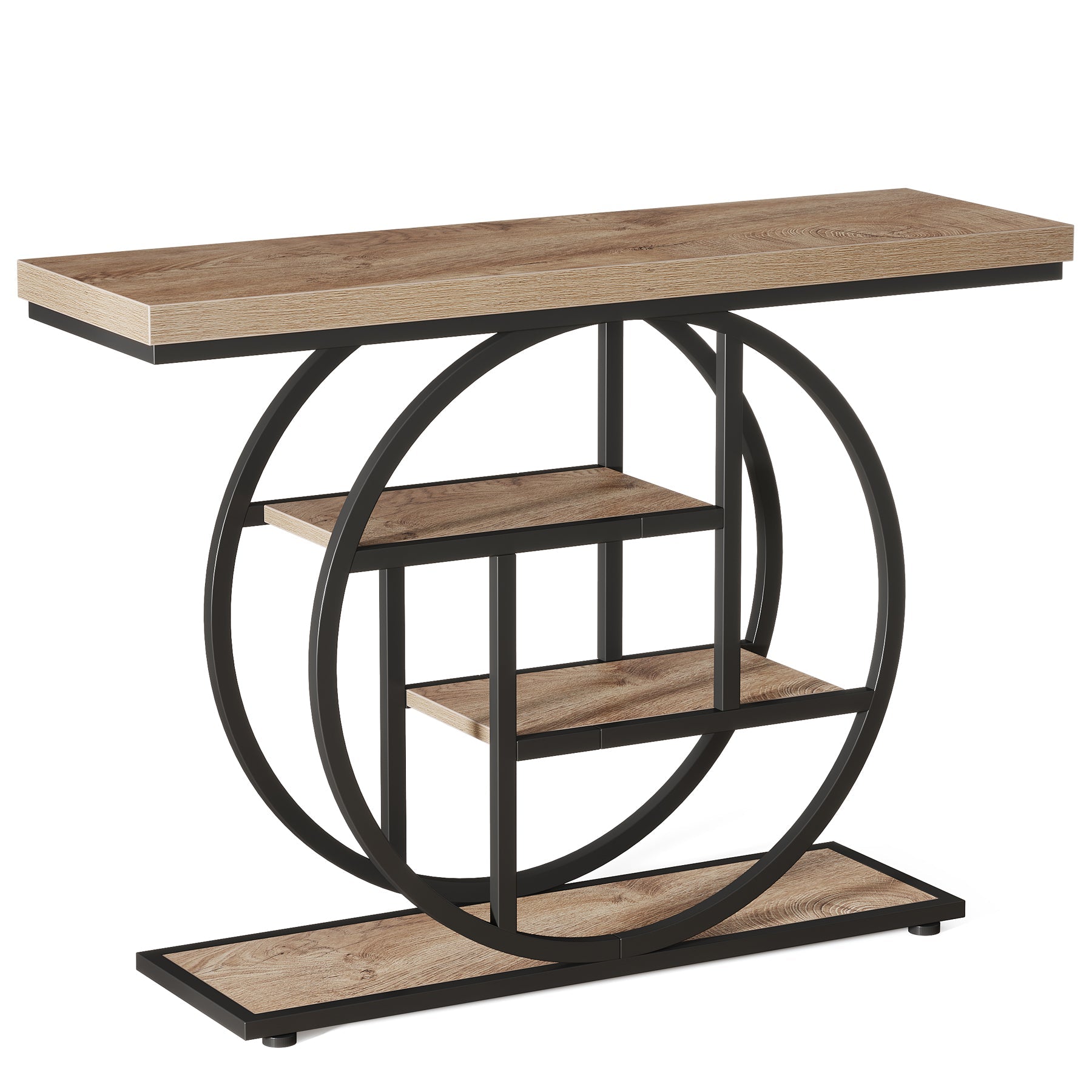 41.3 Console Table, Industrial 4-Tier Sofa Entryway Table with Circle Base