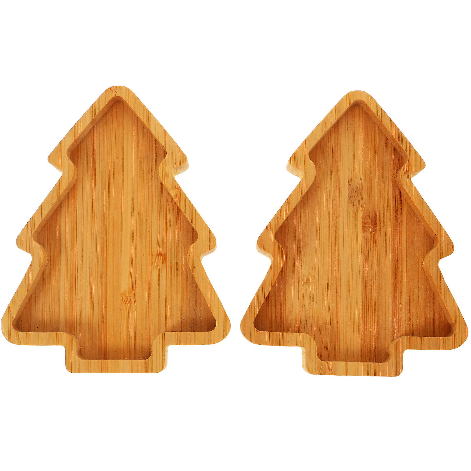 2pcs  Christmas Tree Snack Tray Bamboo Fruit Serving Plate Appetizer Serving Plate Sauce Dish