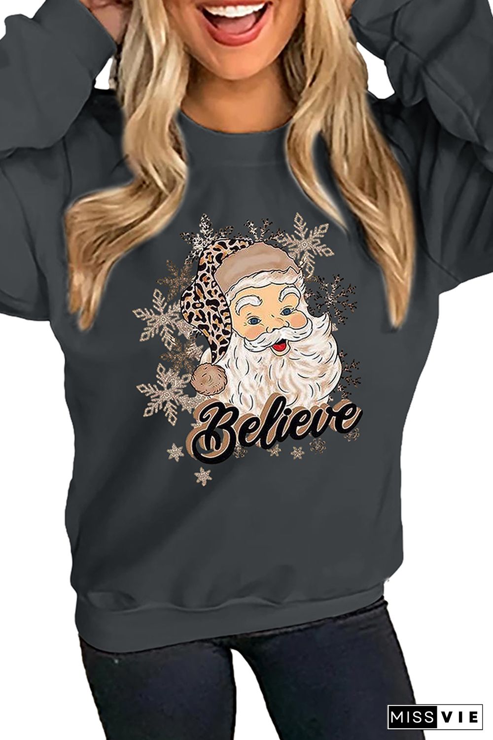 Santa Claus Believe Pullover Longsleeves Sweatshirt Women Wholesale