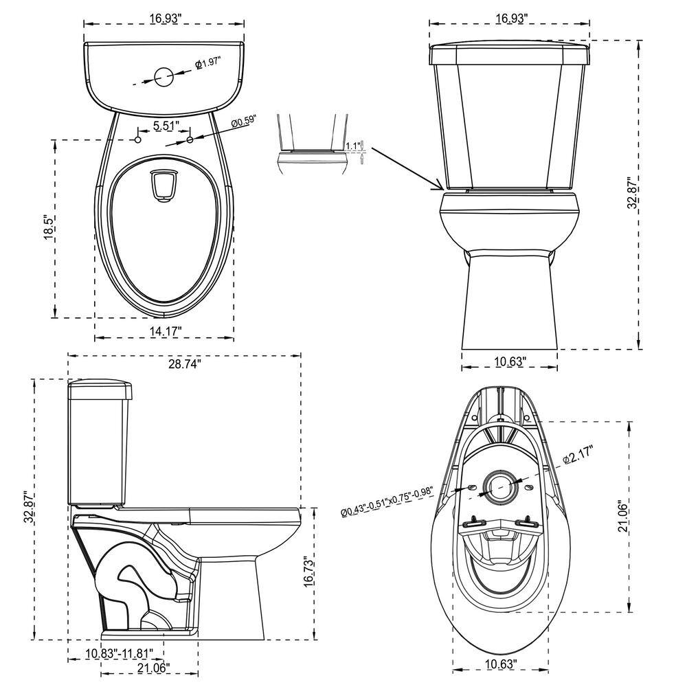 Two-Piece 1.11.6 GPF Dual Flush Elongated Toilet in White Seat Included HKD-TPT2468T-W