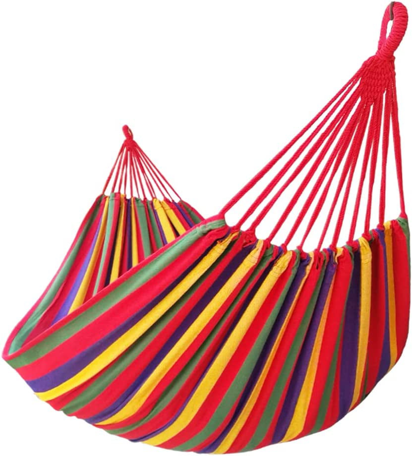 DUAIU Outdoor Anti-Sideslip Canvas Hammock Dormitory Swing Chair Double Thick Hammock 260*150 Red Without Wood Stick