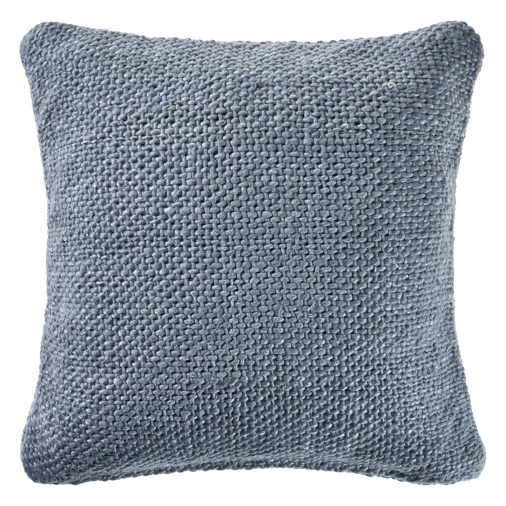 LR Home Frost Blue Woven Cotton and Linen Throw Pillow