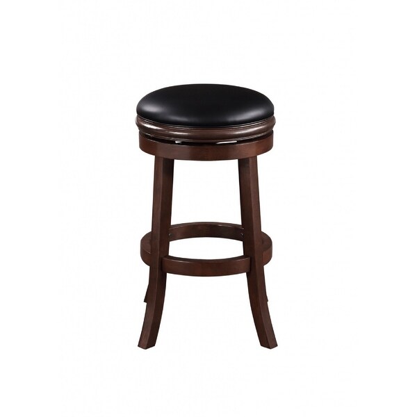 Sabi 29 inch Swivel Counter Stool， Solid Wood， Faux Leather， Brown， Black