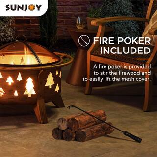 Sunjoy AmberCove 30 in. Outdoor Tree Motif Round Wood Burning Firepit A301027000