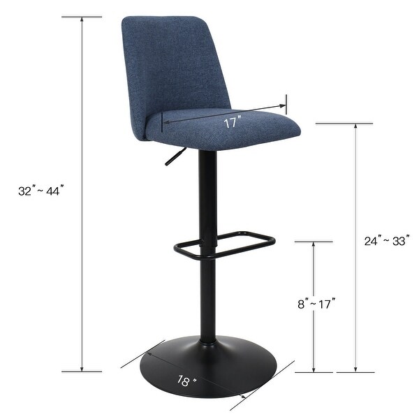 Upholstered Adjustable Height Swivel Bar Stool with Back Set of 2