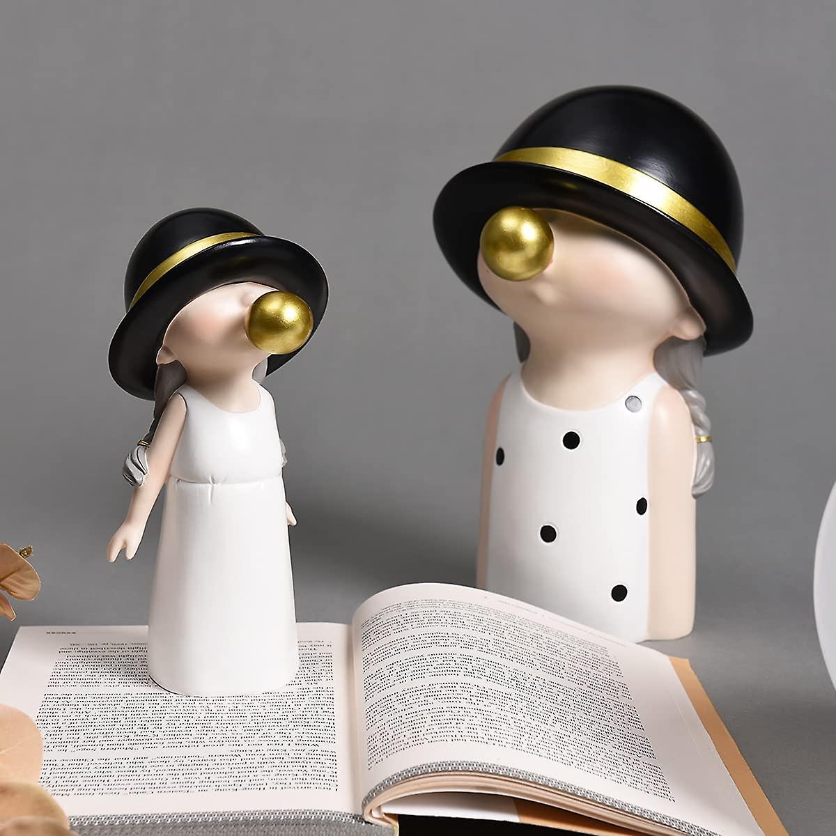 Statues For Home Decor， Bubble Blowing Sculpture Girl Black And White Figurine Modern Sculpture Resin Decorative Statues For Desktop Resin Sculptures