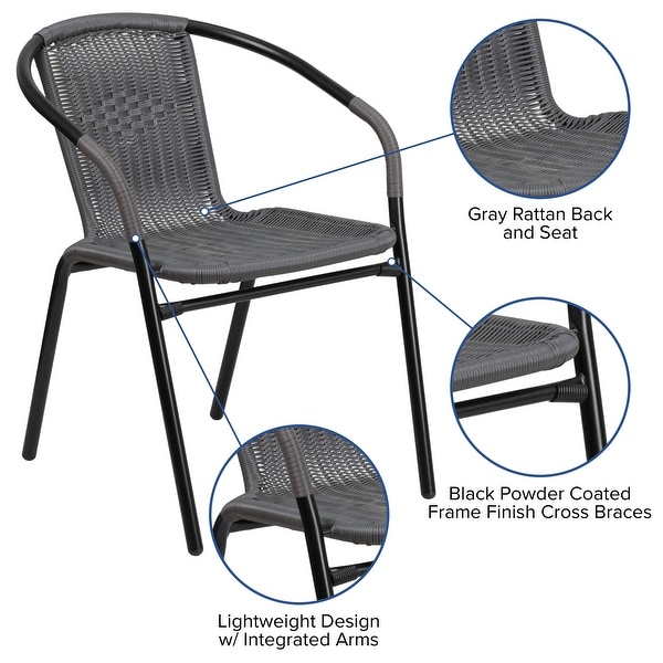 2 Pack Black Rattan Indoor-Outdoor Restaurant Stack Chair