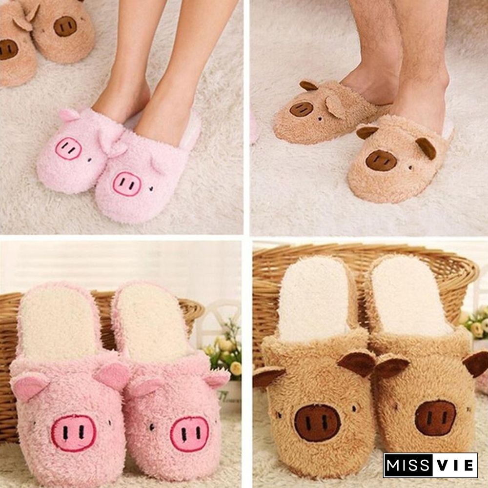 Lovely Men Women Couple Winter Pig Indoor House Slippers Anti-Slip Home Warm Shoes Gift