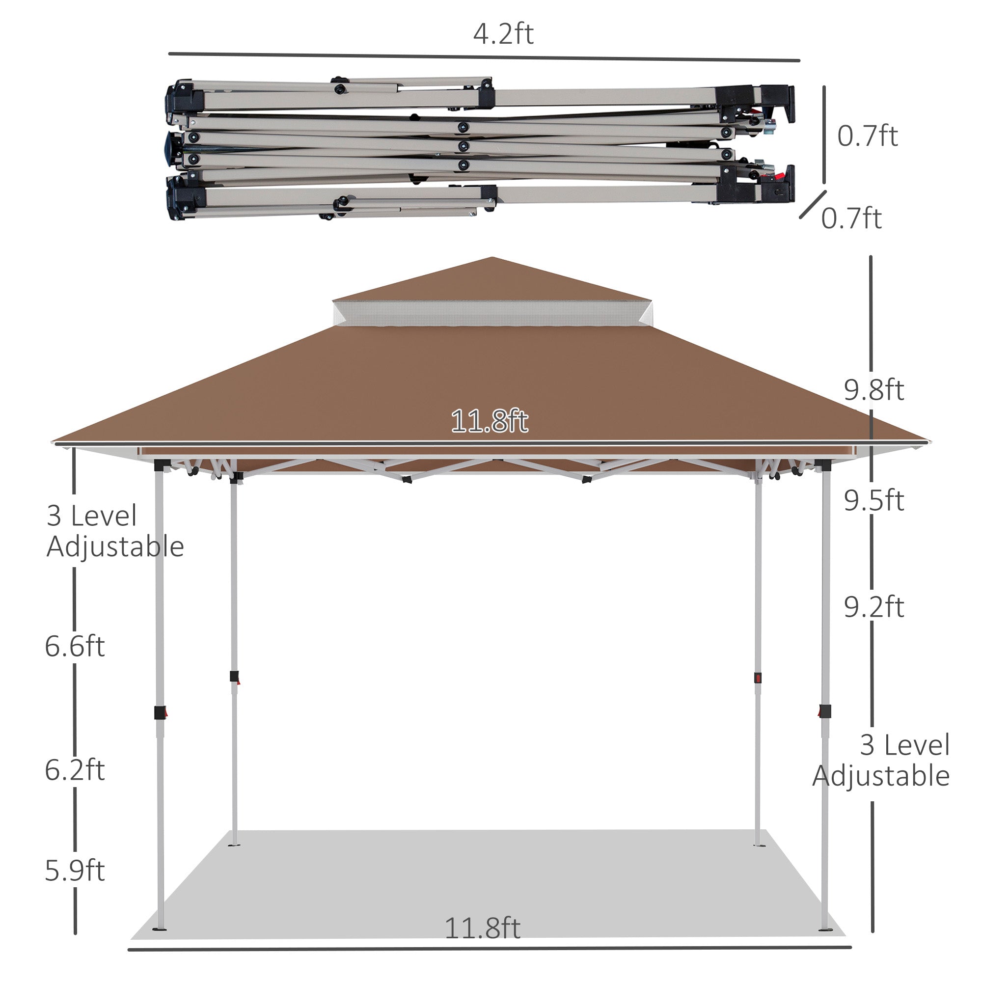 Outsunny 12' x 12' Pop Up Canopy Tent with Netting and Carry Bag, Instant Sun Shelter, Tents for Parties, Height Adjustable, for Outdoor, Garden, Patio, Khaki