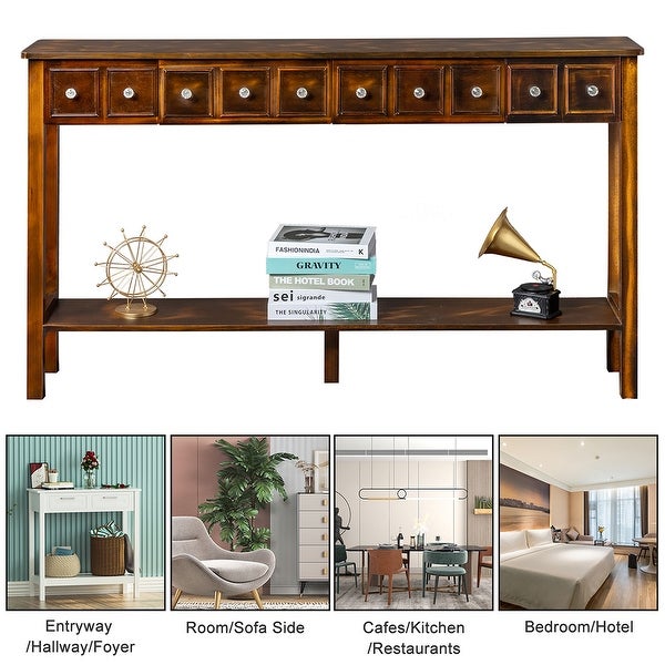 Console Table with Shelf and Different Size Drawers