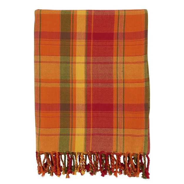 Harvest Plaid Cotton Throw Blanket Orange Saro Lifestyle