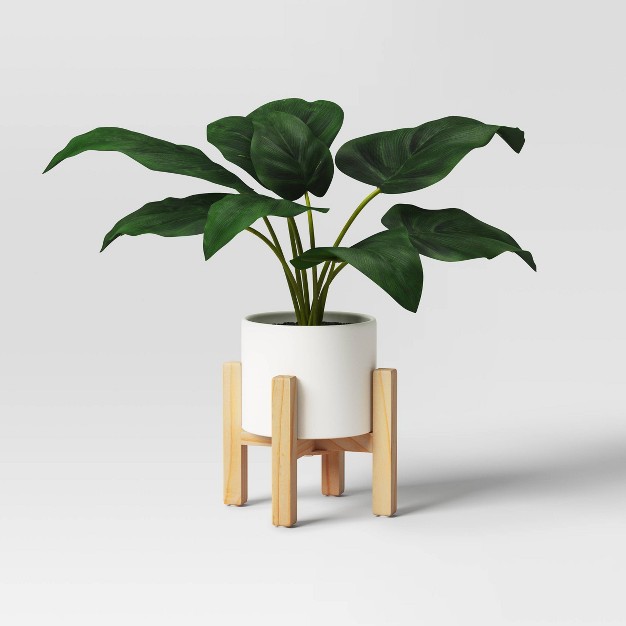 Artificial Green Leaf In Wood Planter