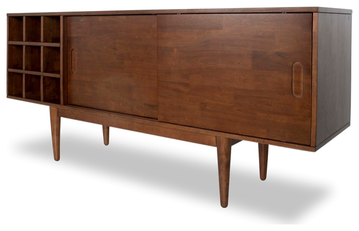 Pemberly Row Mid Century Solid Wood Corner TV Stand for TVs up to 65 quotin Walnut   Midcentury   Entertainment Centers And Tv Stands   by Homesquare  Houzz