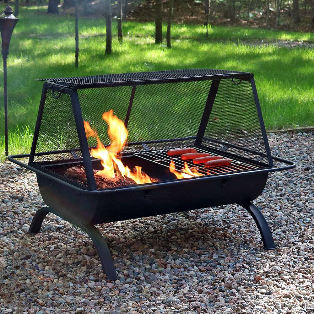 Sunnydaze Decor Northland 36 in. x 27 in. Rectangle Steel Wood Burning Fire Pit with Cooking Grill NB-NW201