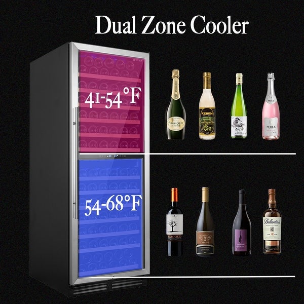 24 inch Wine Cooler Refrigerator， 152 Bottle Large Capacity Fast Cooling Low Noise， Frost Free Wine Fridge