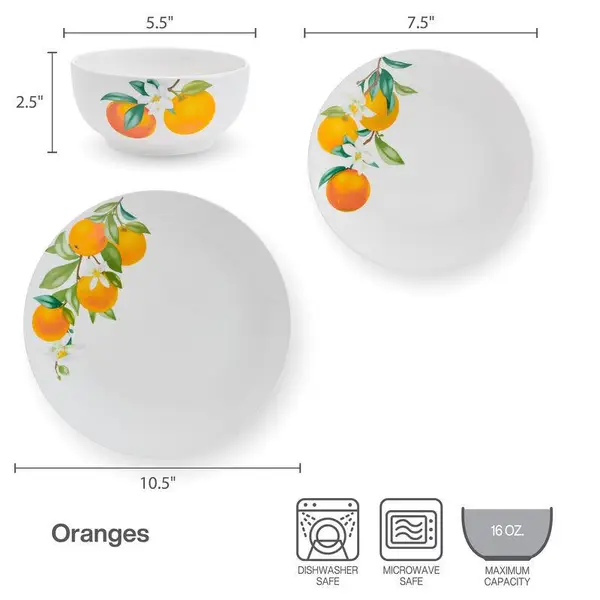 Studio Nova 12 Piece Oranges Porcelain Dinnerware Set