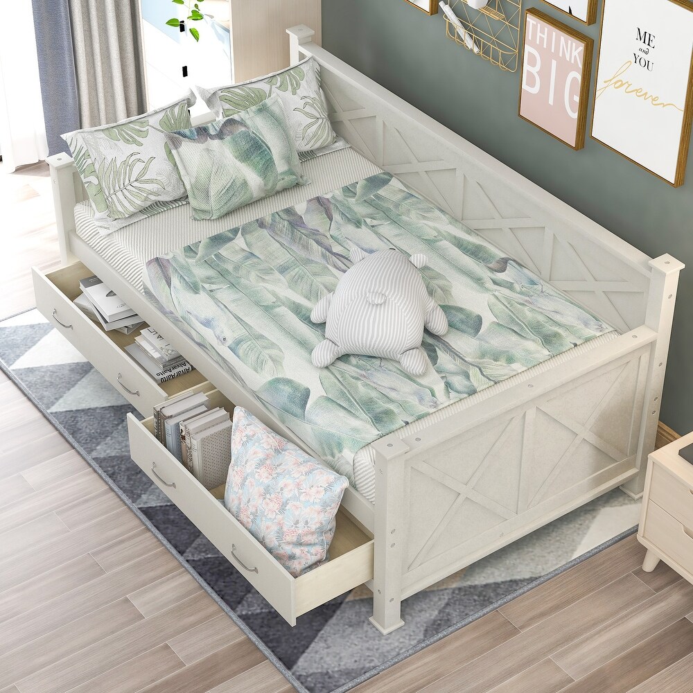 Twin Size Daybed with 2 Large Drawers  X shaped Frame