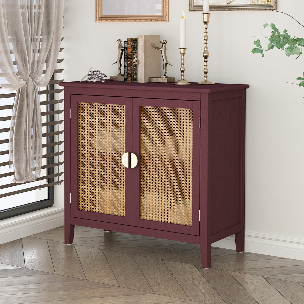 Wooden 2 Door Naturel Rattan Cabinet   31.5\