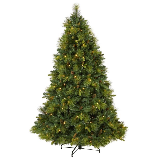 Nearly Natural 6.5-ft North Carolina Mixed Pine Artificial Christmas Tree With 350 Warm White Led Lights， 1367 Bendable Branches And Pinecones