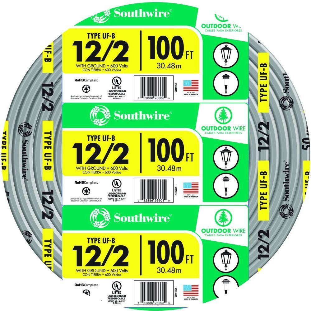 Southwire 100 ft. 122 Gray Solid CU UF-B WG Wire 13055926