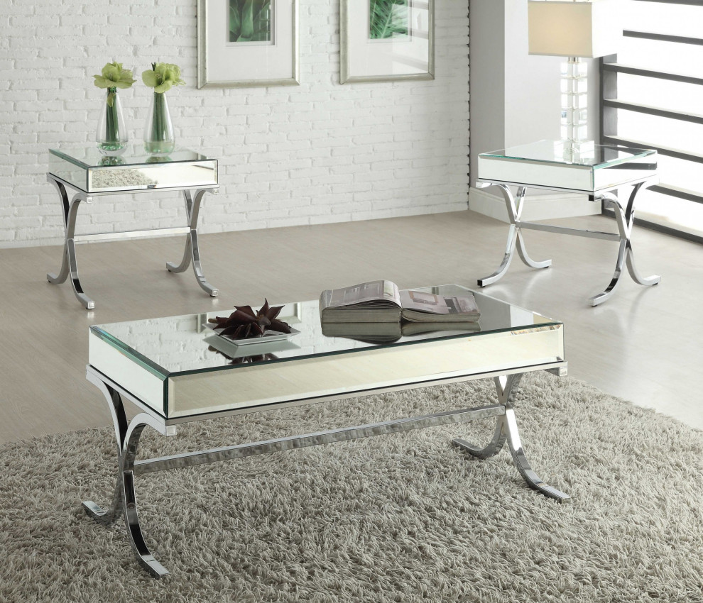 35 quotX 35 quotX 16 quotBlack Glass And Chrome Coffee Table   Contemporary   Coffee Tables   by HomeRoots  Houzz