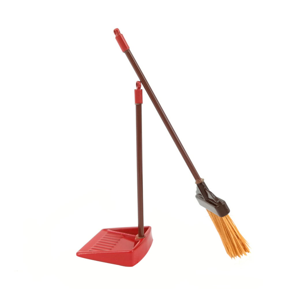 1 Set Miniature Broom and Dustpan Decoration Kid's Pretend Play Toys (Red)