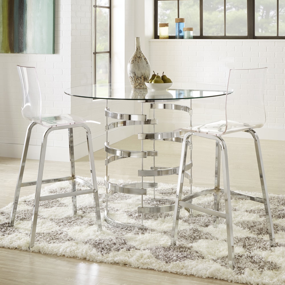 Nova Round Glass Top Vortex Iron Base 3 Piece Counter Height Dining Set by iNSPIRE Q Bold