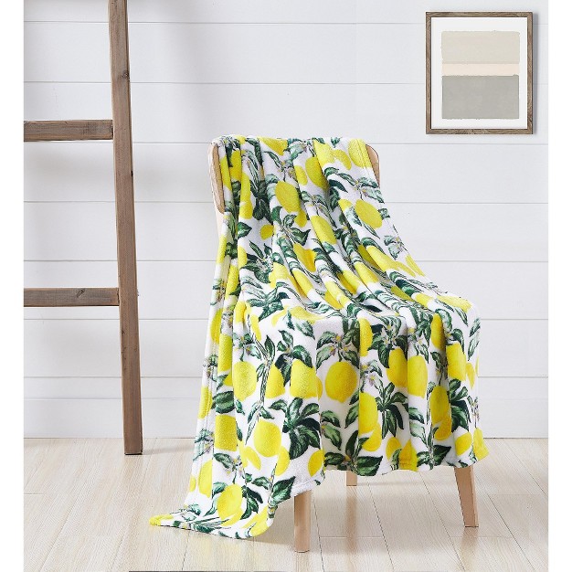 Kate Aurora Ultra Soft amp Plush Lemon Garden Fleece Accent Throw Blanket 50 In W X 60 In L