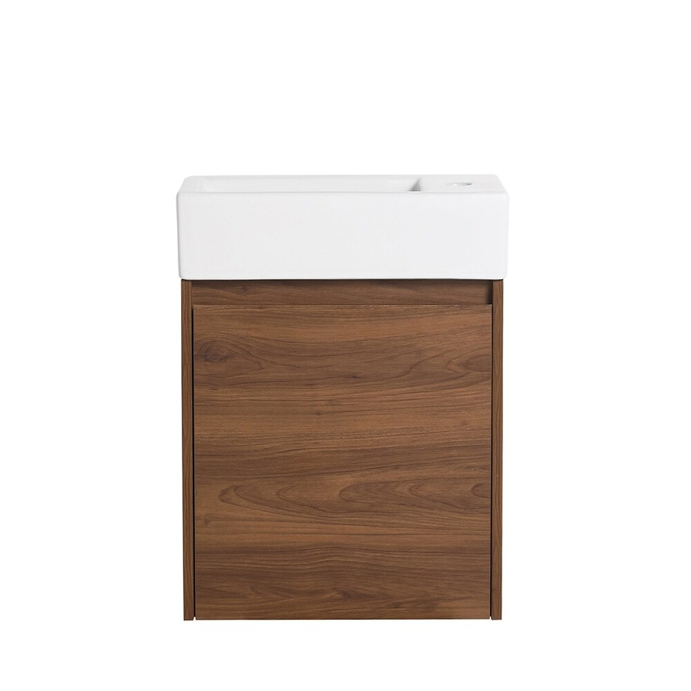 18 in. Plywood Wall Mounted Bathroom Vanity Set in Brown Ebony with Integrated Ceramic Sink