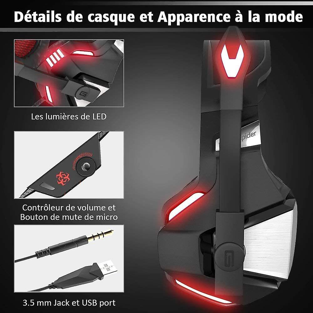 Gaming Headset for PS4 PC Xbox One， Wired Noise Canceling Audio Gaming Headset With Mic and LED For Nintendo Switch， Macbook， Laptop   Red and Black